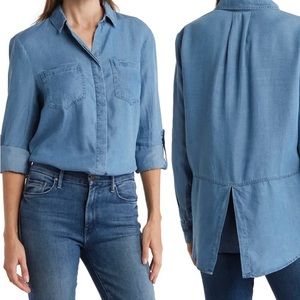 Andrea Jovine Roll-Tab Sleeve Button-Up denim Shirt size L